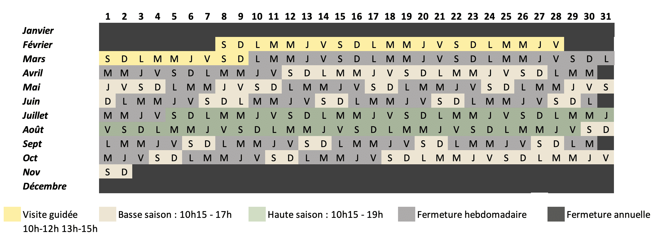 Calendrier saison 2025 